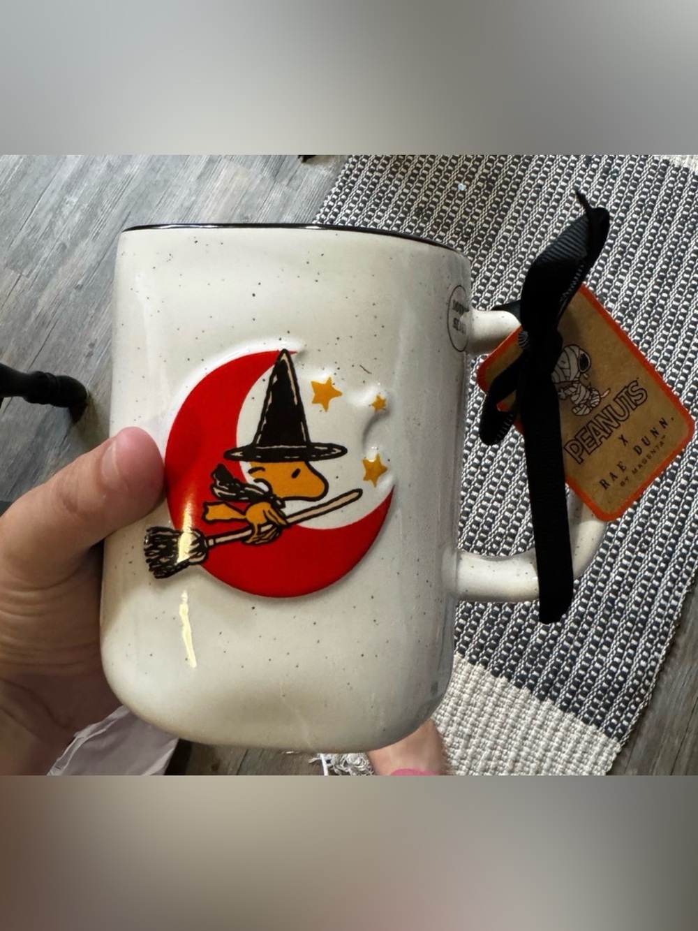 Rae Dunn x Peanuts Halloween mug featuring Woodstock